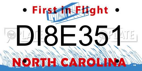 DI8E351 North Carolina License Plate