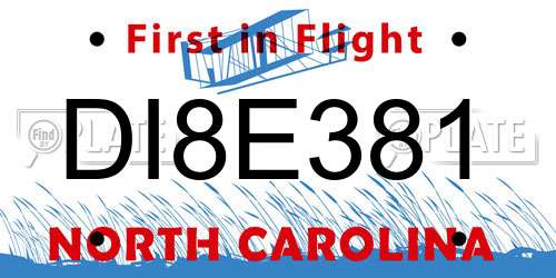 DI8E381 North Carolina License Plate