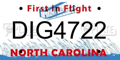 DIG4722 North Carolina License Plate