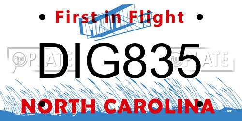 DIG835 North Carolina License Plate