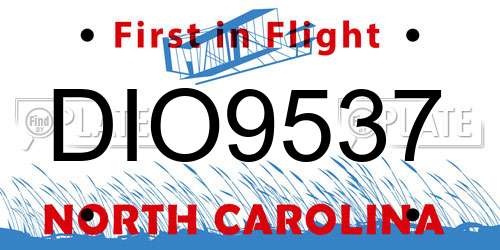 DIO9537 North Carolina License Plate