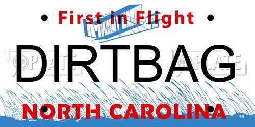 DIRTBAG North Carolina License Plate