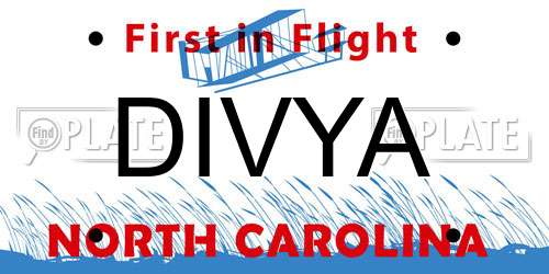 DIVYA North Carolina License Plate