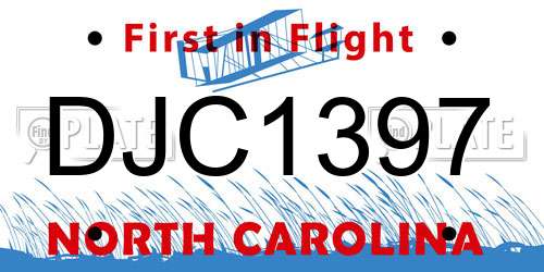 DJC1397 North Carolina License Plate