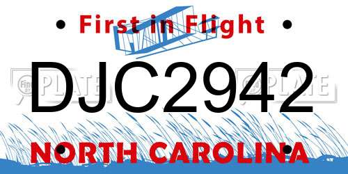 DJC2942 North Carolina License Plate