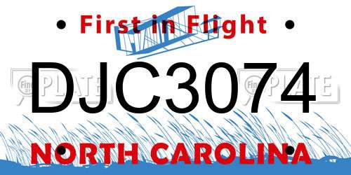 DJC3074 North Carolina License Plate