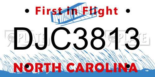 DJC3813 North Carolina License Plate