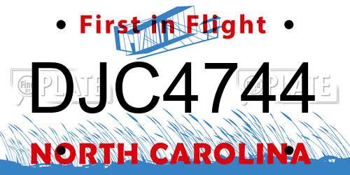 DJC4744 North Carolina License Plate