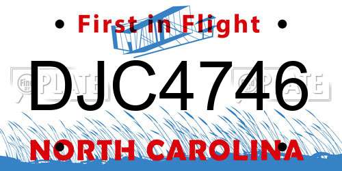 DJC4746 North Carolina License Plate