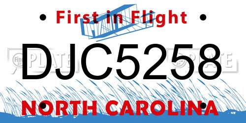 DJC5258 North Carolina License Plate