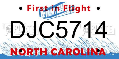 DJC5714 North Carolina License Plate