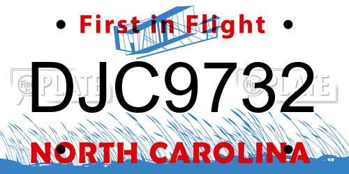 DJC9732 North Carolina License Plate