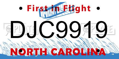 DJC9919 North Carolina License Plate