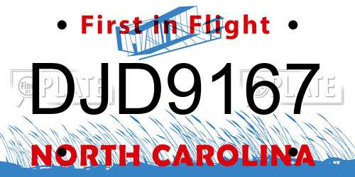 DJD9167 North Carolina License Plate