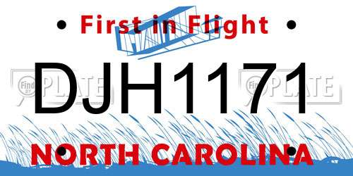 DJH1171 North Carolina License Plate