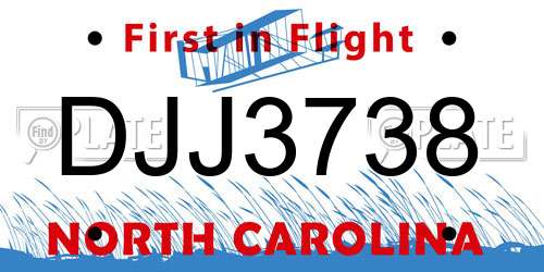 DJJ3738 North Carolina License Plate