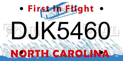 DJK5460 North Carolina License Plate