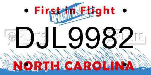 DJL9982 North Carolina License Plate
