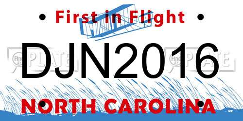 DJN2016 North Carolina License Plate