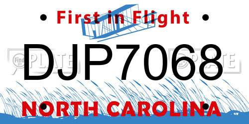 DJP7068 North Carolina License Plate