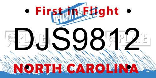 DJS9812 North Carolina License Plate
