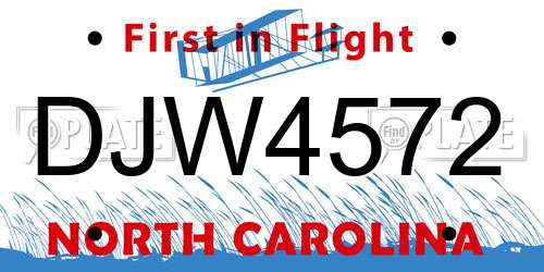 DJW4572 North Carolina License Plate