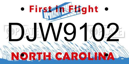 DJW9102 North Carolina License Plate