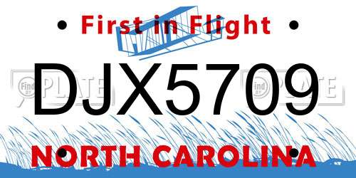 DJX5709 North Carolina License Plate