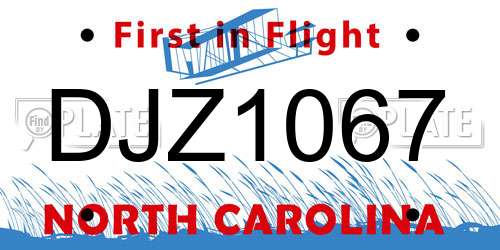 DJZ1067 North Carolina License Plate