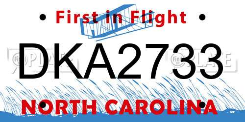 DKA2733 North Carolina License Plate