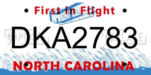 DKA2783 North Carolina License Plate