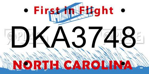 DKA3748 North Carolina License Plate