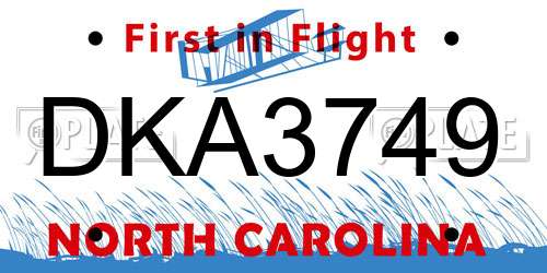 DKA3749 North Carolina License Plate