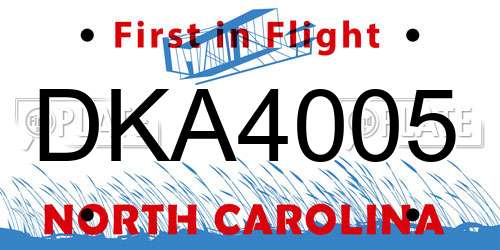 DKA4005 North Carolina License Plate