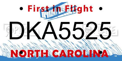 DKA5525 North Carolina License Plate