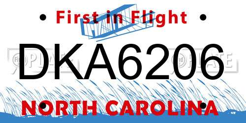 DKA6206 North Carolina License Plate