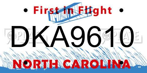 DKA9610 North Carolina License Plate