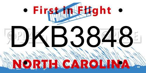 DKB3848 North Carolina License Plate