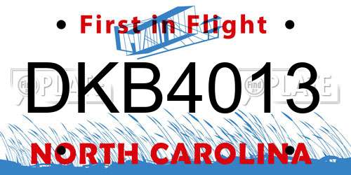 DKB4013 North Carolina License Plate