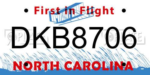 DKB8706 North Carolina License Plate