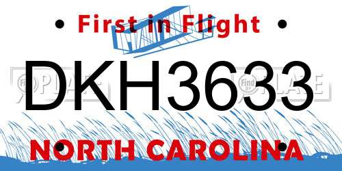 DKH3633 North Carolina License Plate