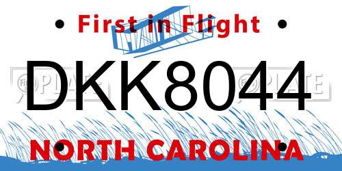 DKK8044 North Carolina License Plate