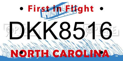 DKK8516 North Carolina License Plate