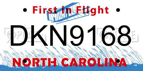 DKN9168 North Carolina License Plate
