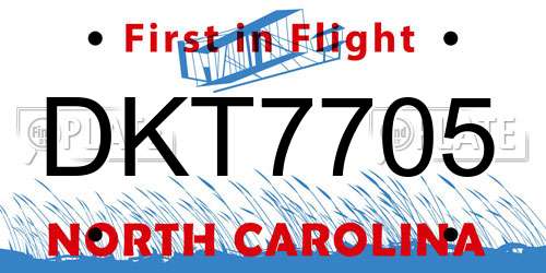 DKT7705 North Carolina License Plate