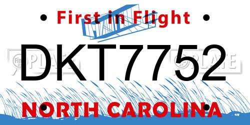 DKT7752 North Carolina License Plate