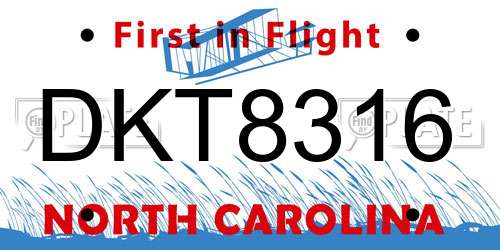 DKT8316 North Carolina License Plate