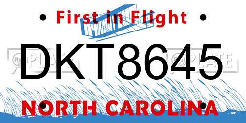 DKT8645 North Carolina License Plate