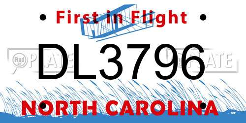 DL3796 North Carolina License Plate