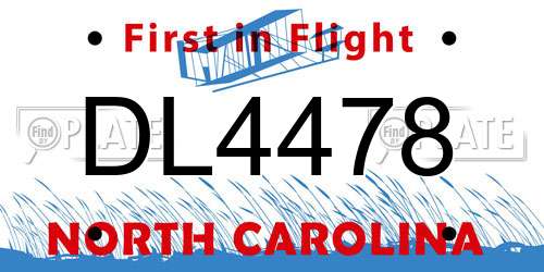 DL4478 North Carolina License Plate